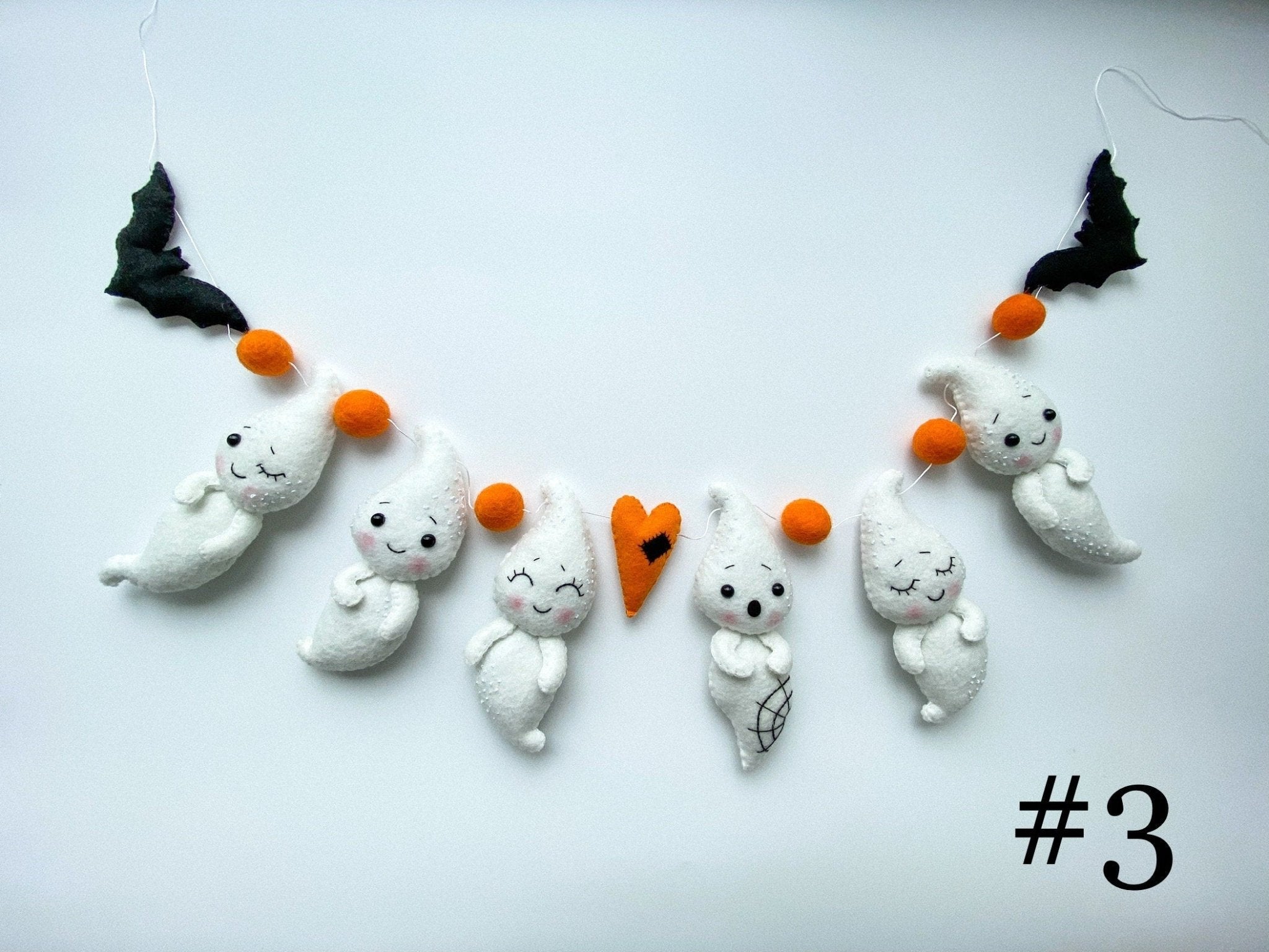 Halloween Ghost Garland – Felt Halloween Banner with Bats, Hearts and Ghosts - WoollyFox